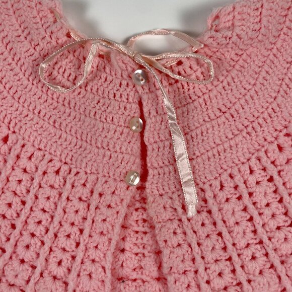 Vintage Hand Made Knit Infant Baby Girl Pink Sweater - Picture 4 of 10